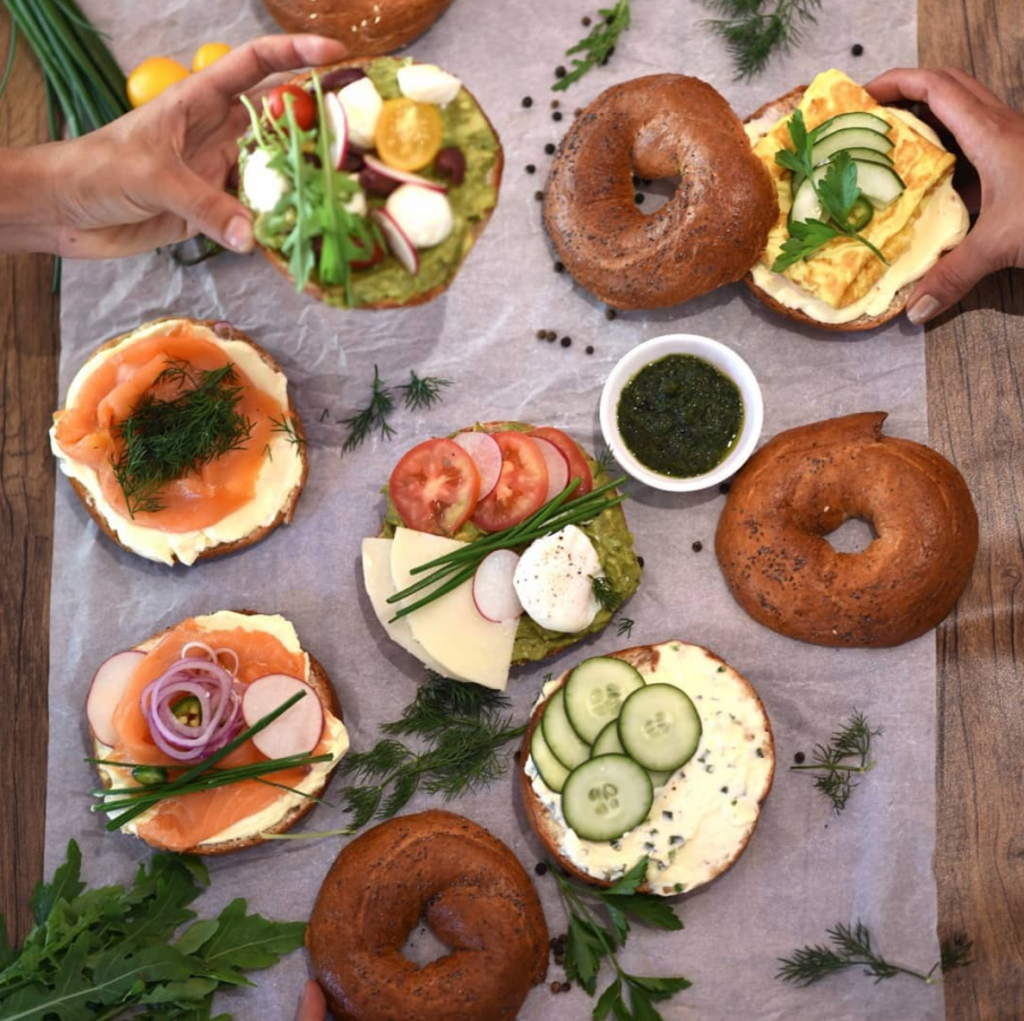 Bagels with various toppings