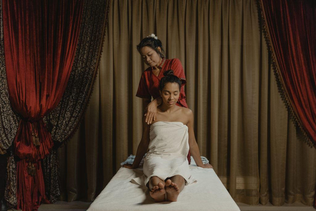 Lady receiving a Thai massage