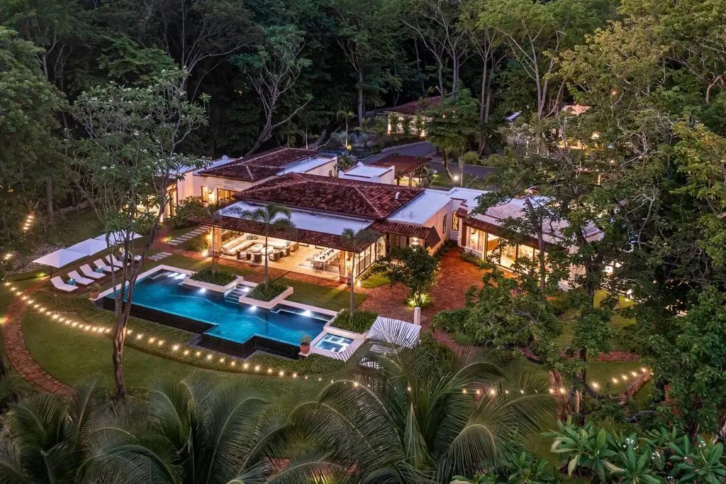 Luxury villa and pool aerial view