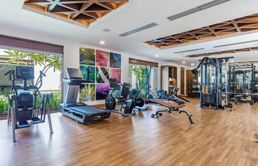 Workout equipment in a spacious fitness center