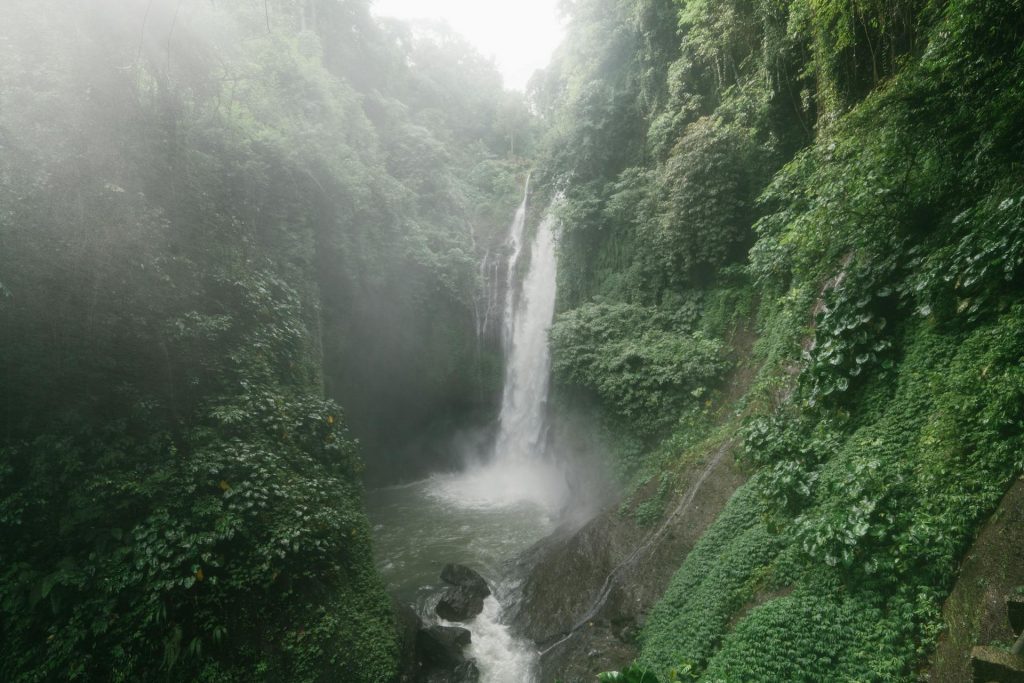 Photo of a misty rainforest waterfall in Costa Rica