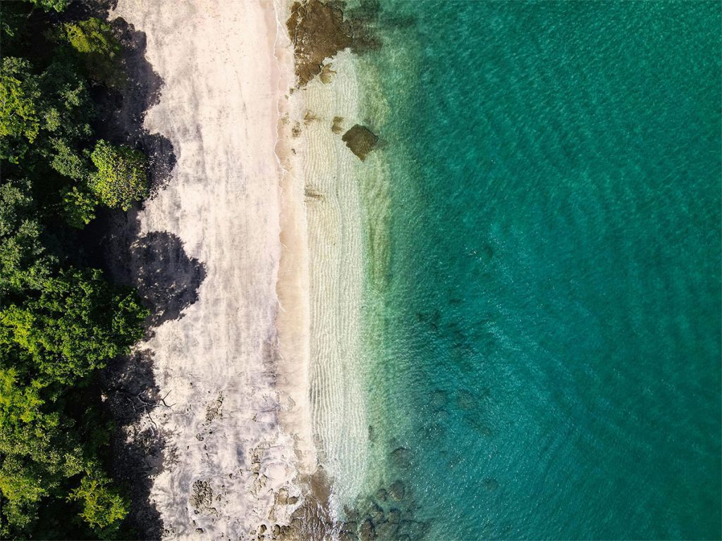 Aerial photo of the beach at Playa Hermosa near Santa Teresa in Guanacaste Province, Costa Rica