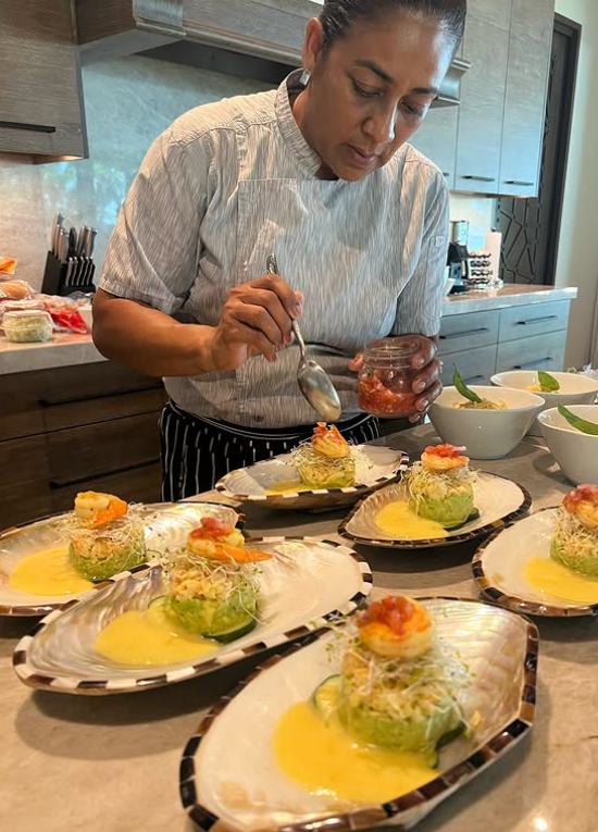Chef Paola Espinosa preparing appetizers for a group vacation at Casa Teresa Luxury Villas, Santa Teresa, Costa Rica