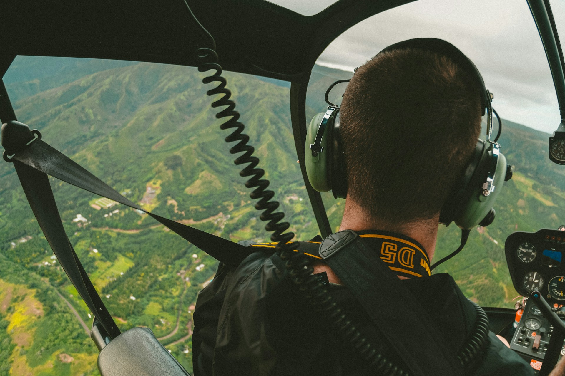 Helicopter flying over the green Costa Rica landscape